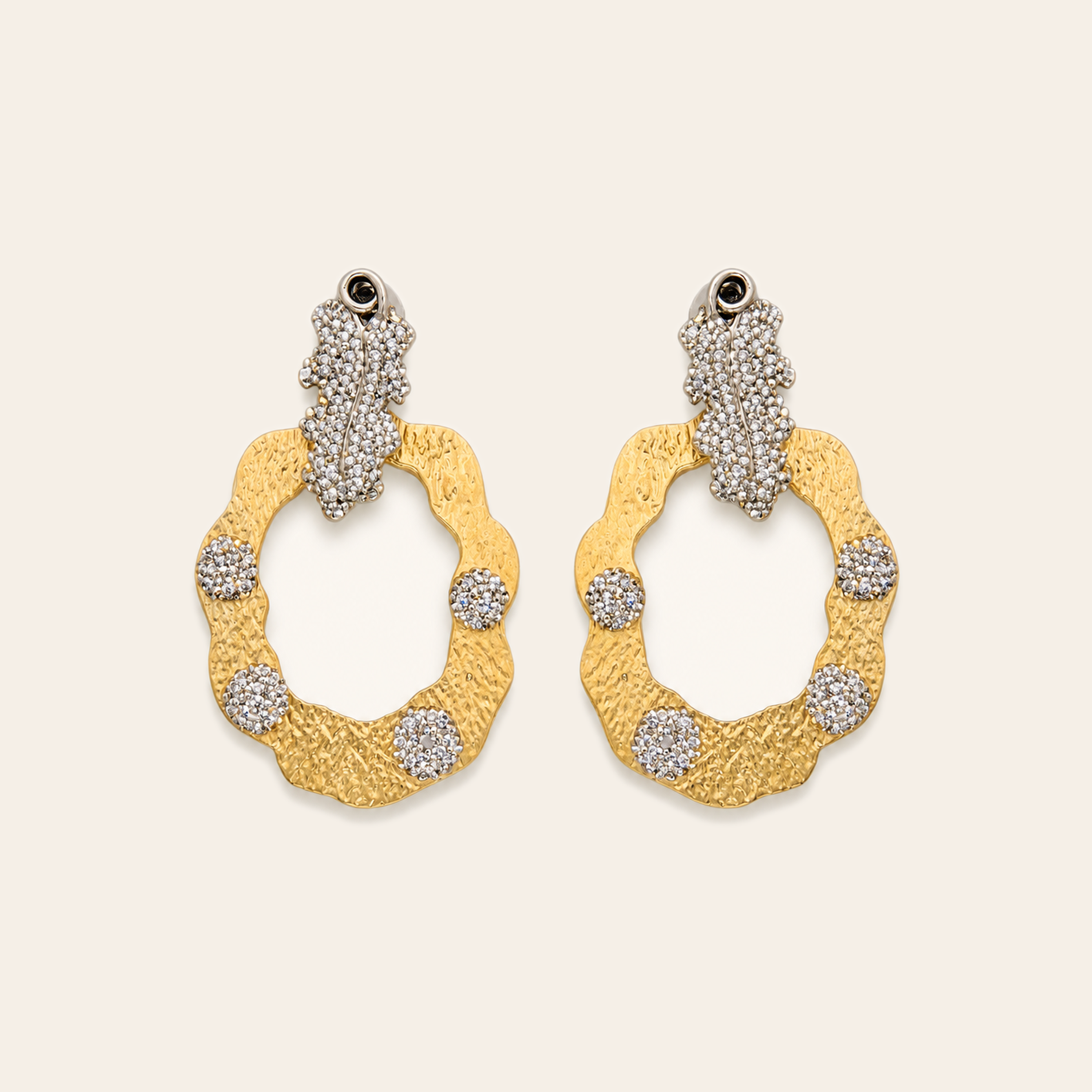 Gold pebble loop drop earrings with clear pavé